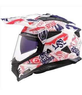 LS2 MX702 PIONEER II FANTASY MATT WHITE RED BLUE L